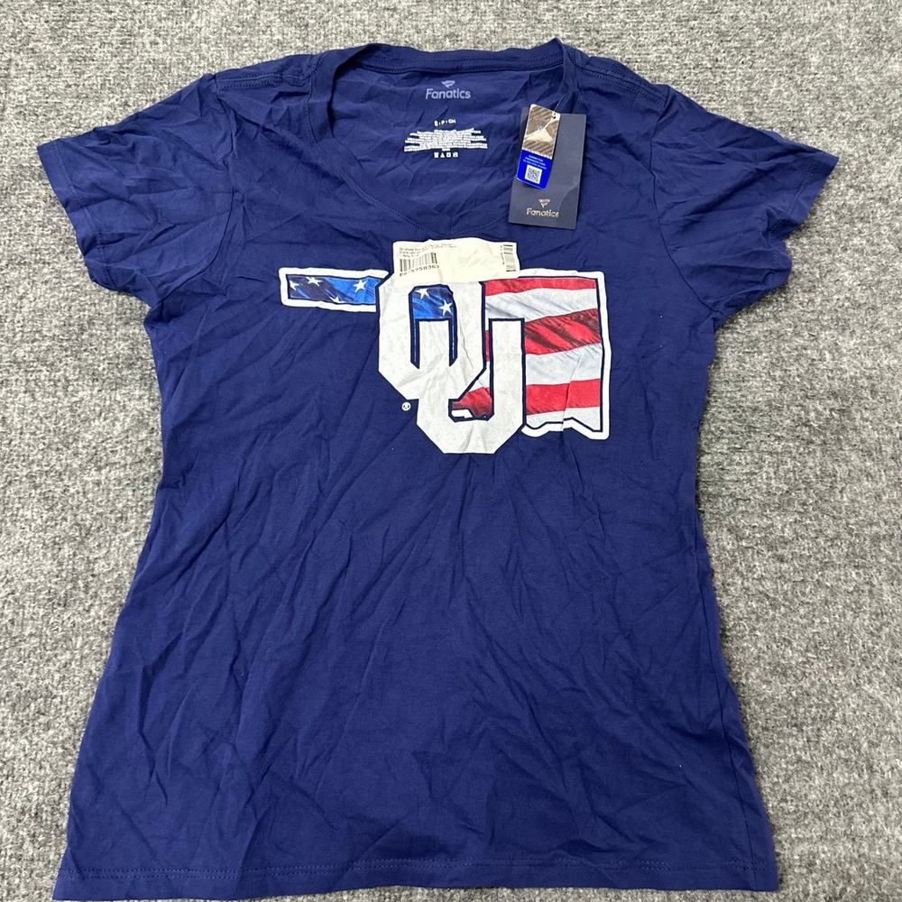 Fanatics T-Shirt Womens Size Small Navy Blue Oklahoma Sooners OU V-Neck Cotton